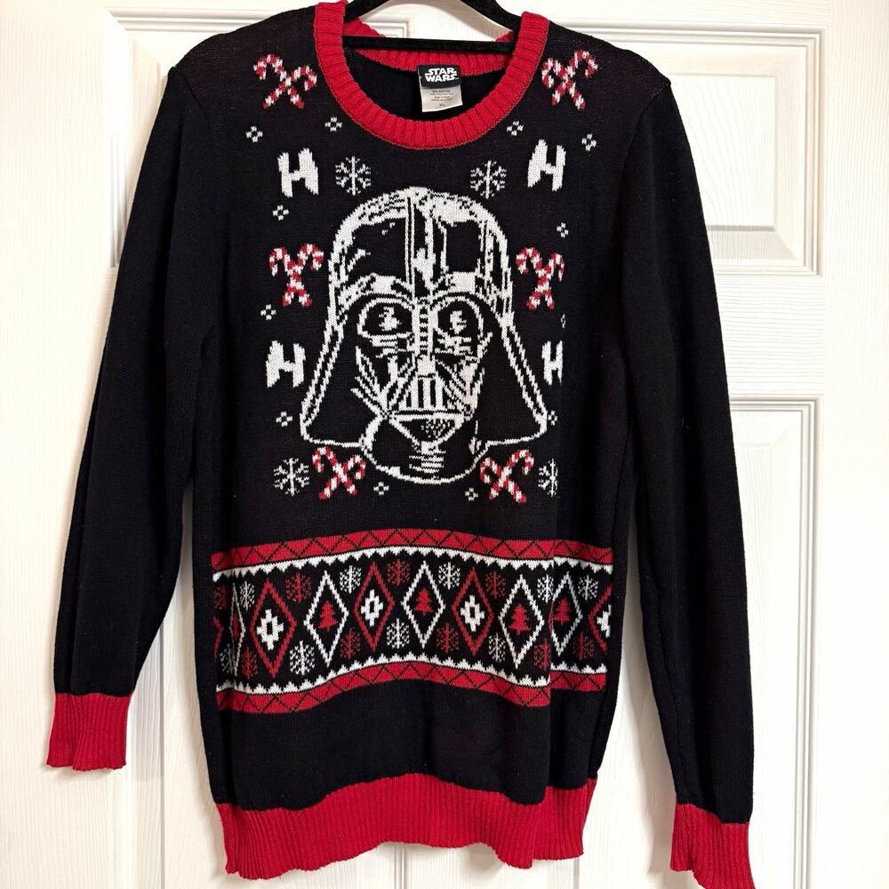 Star Wars Darth Vader Ugly Christmas Sweater Pullover Knit Black/Red Size XL